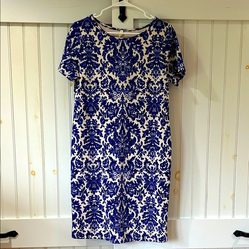 Pinkblush Patterned Blue Knee Length Dress Size L